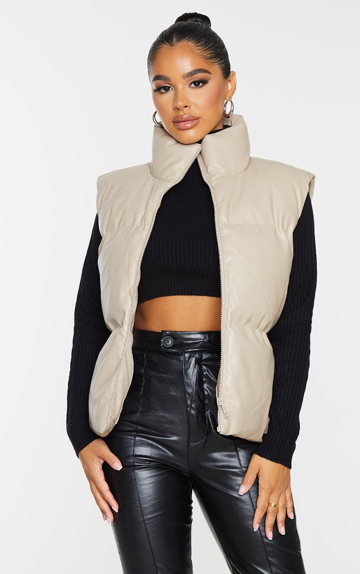 Petite Stone Faux Leather Puffer Gilet