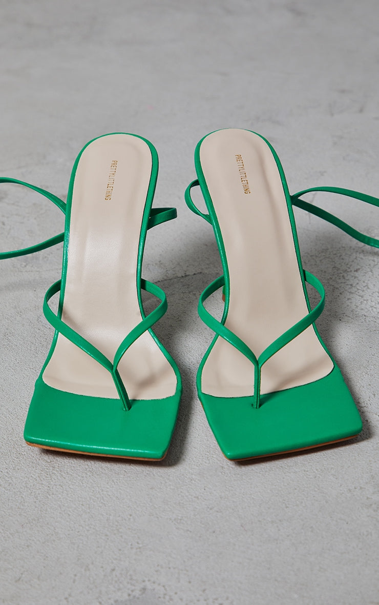 Green Pu Toe Thong Lace Up Circle Heeled Sandals