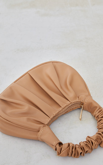 Tan Ruched Mini Grab Bag