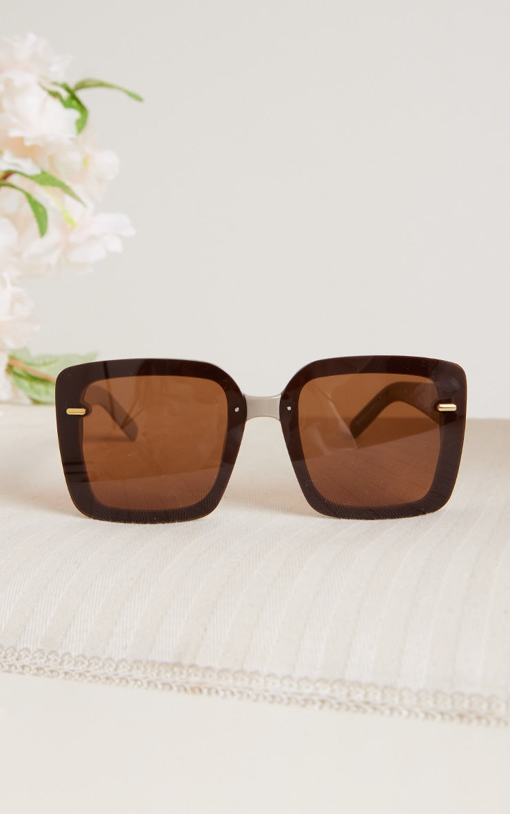 Taupe Overlapping Lens Frameless Squared Sunglasses