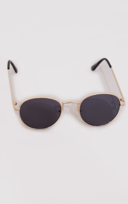 Black Rounded Lens Retro Sunglasses