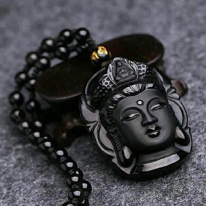 Natural Obsidian Buddha Pendant Necklace