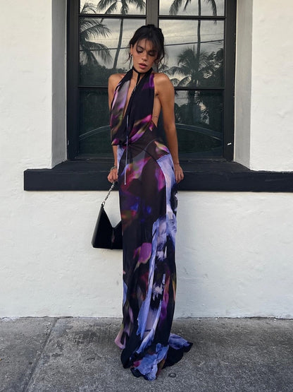 Backless Maxi Dress Sexy Purple