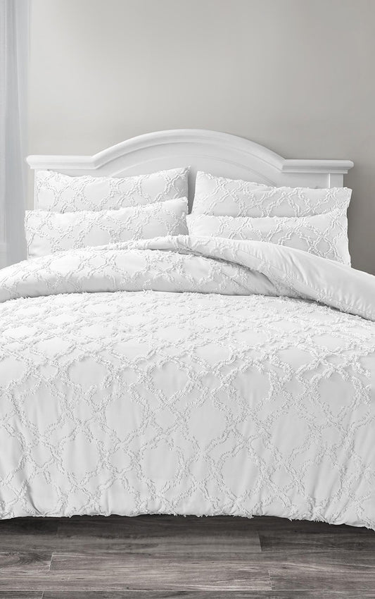 White Diamond Tuft Double Duvet Set