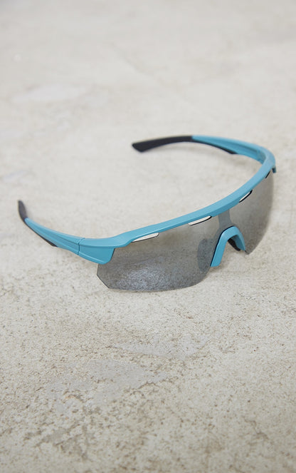 Teal Matte Frame Cut Out Sporty Visor Sunglasses