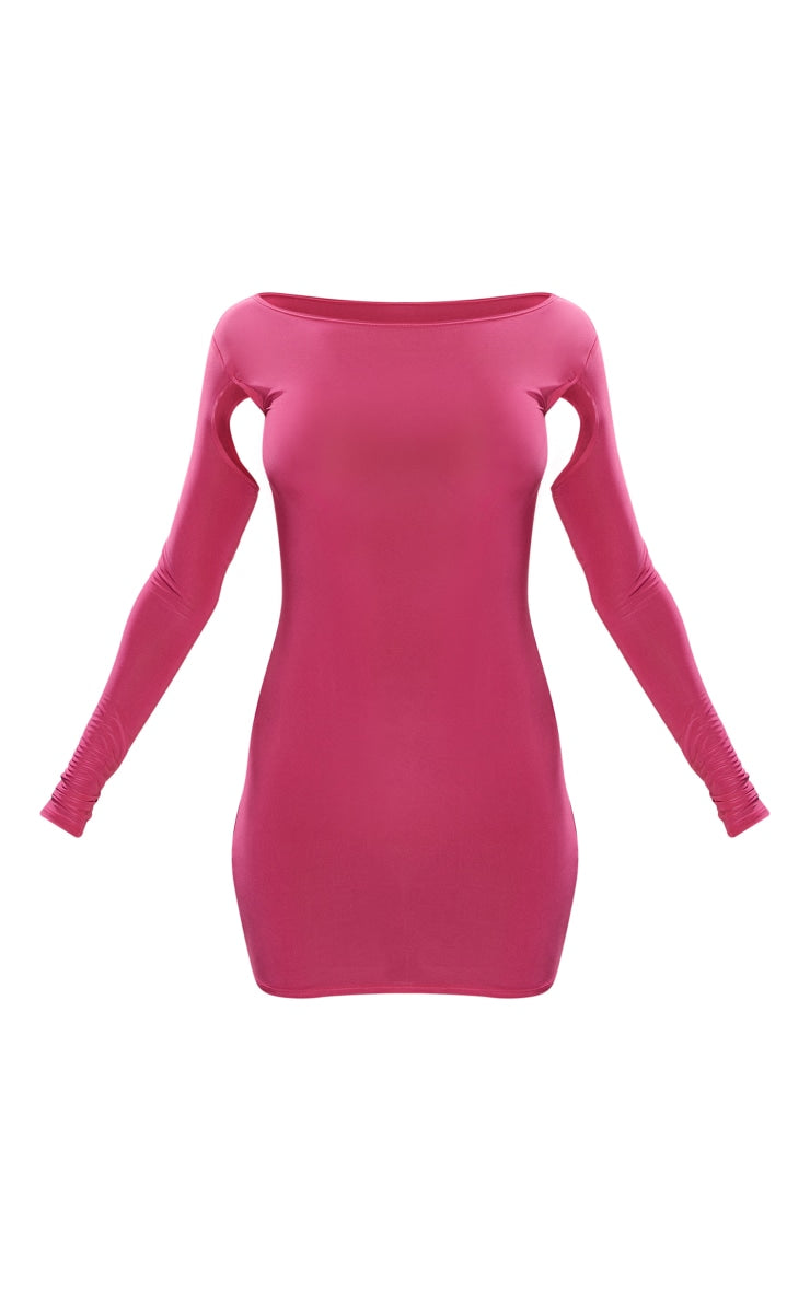 Hot Pink Slinky Underarm Cut Out Bodycon Dress