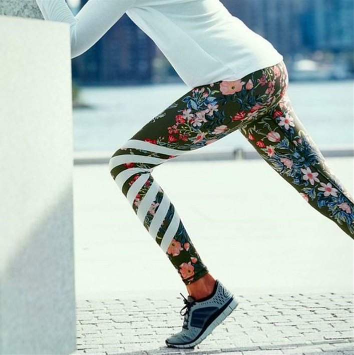 Striped Floral Push Up Leggings