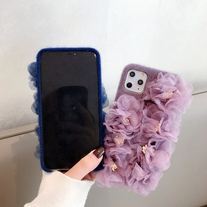 Luxury Girl Fashion 3D Beautiful Lace Cloth Flower Furry Back Phone Case Cover For iPhone 11 Pro Max XS Max XR X 8 7 6 6S Plus