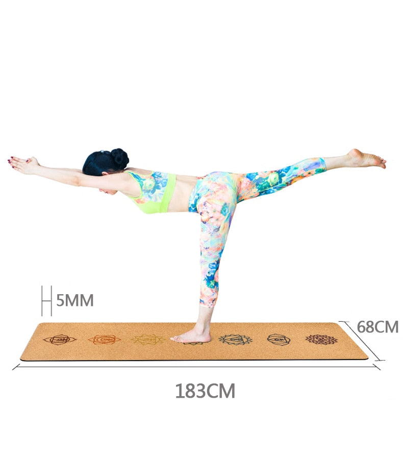 183X68cm Chakra Meditation Yoga Cork Mat-Eco Friendly