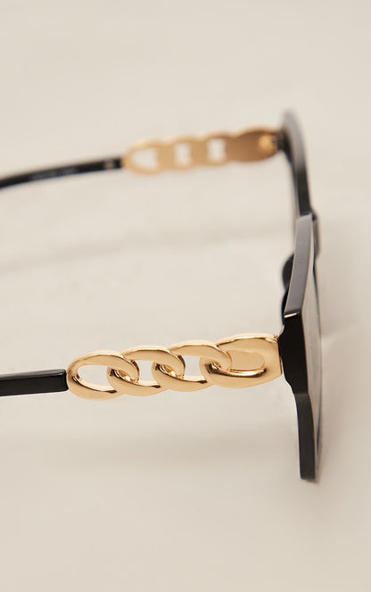 Chocolate Chain Detail Oversized Square Sunglasses