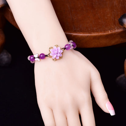 Lila Jade- und Amethyst-Lotus-Heilarmband