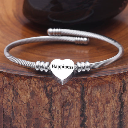 Trinkgeldgeschenk „Happiness“ Charm-Armreif aus Edelstahl