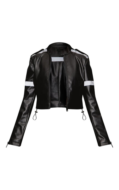 Petite Black Cropped Pu Racer Jacket