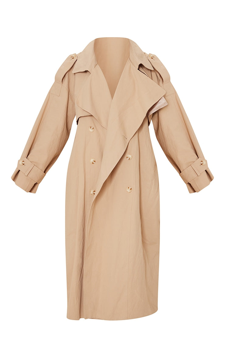 Stone Woven Hooded Oversized Trench Coat