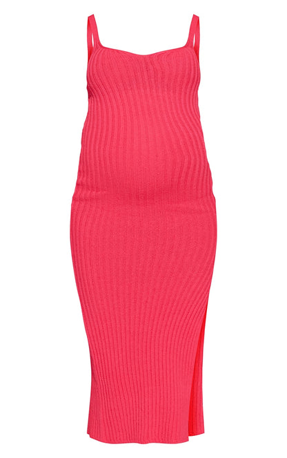 Maternity Hot Pink Ribbed Knitted Midaxi Dress