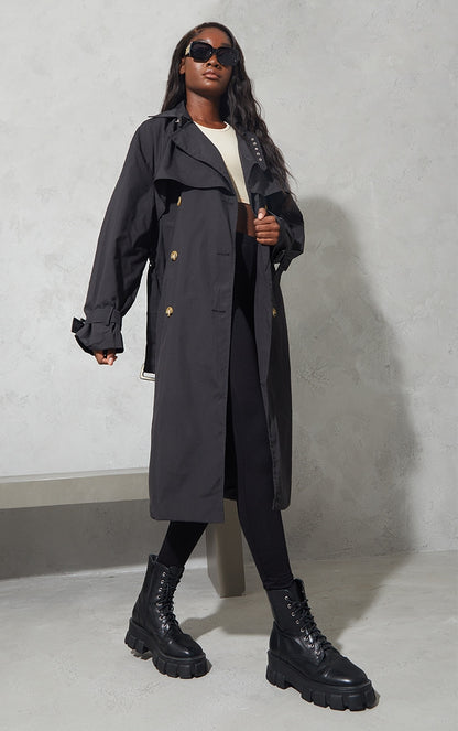 Tall Black Oversized Belted Midi Trench