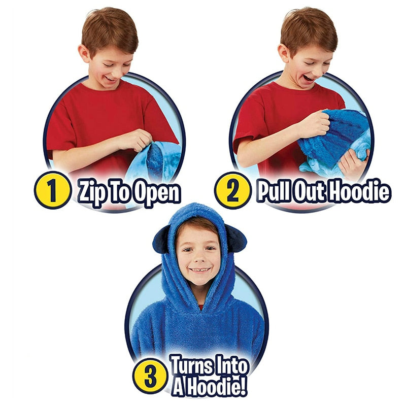 2 in 1 Kids Pet Blanket turns to Hoodie -Soft Plush