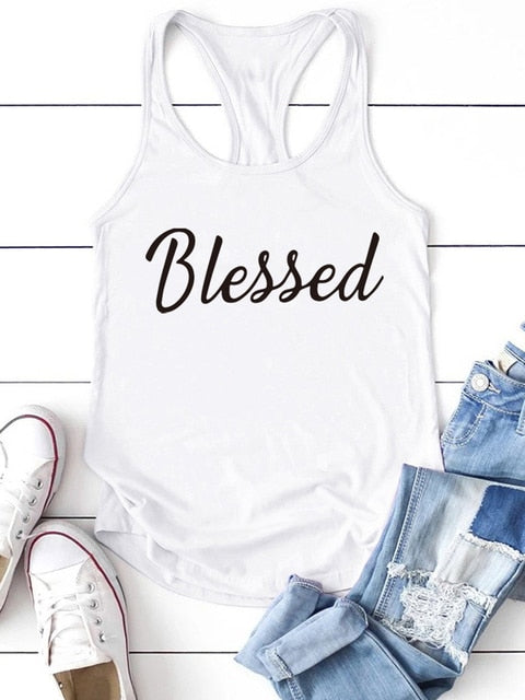 New Casual Blessed Printing Women Tank Tops Sleeveless Summer Vest Tops for Ladies Haut Femme Loose Tops Women 2022 Tee Shirt