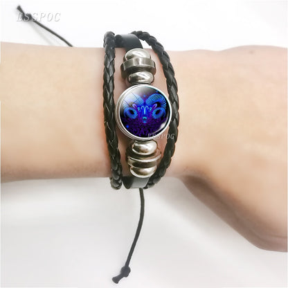 12 Zodiac Signs Constellation Charm Bracelet Men Women Fashion Multilayer Weave leather Bracelet & Bangle