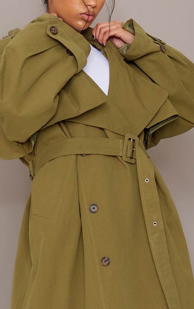 Stone Woven Hooded Oversized Trench Coat