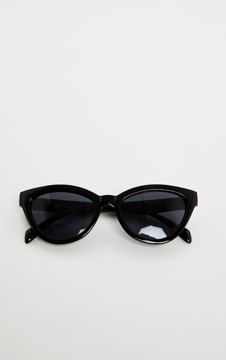 Black Shiny Oversized Cat Eye Frame Sunglasses