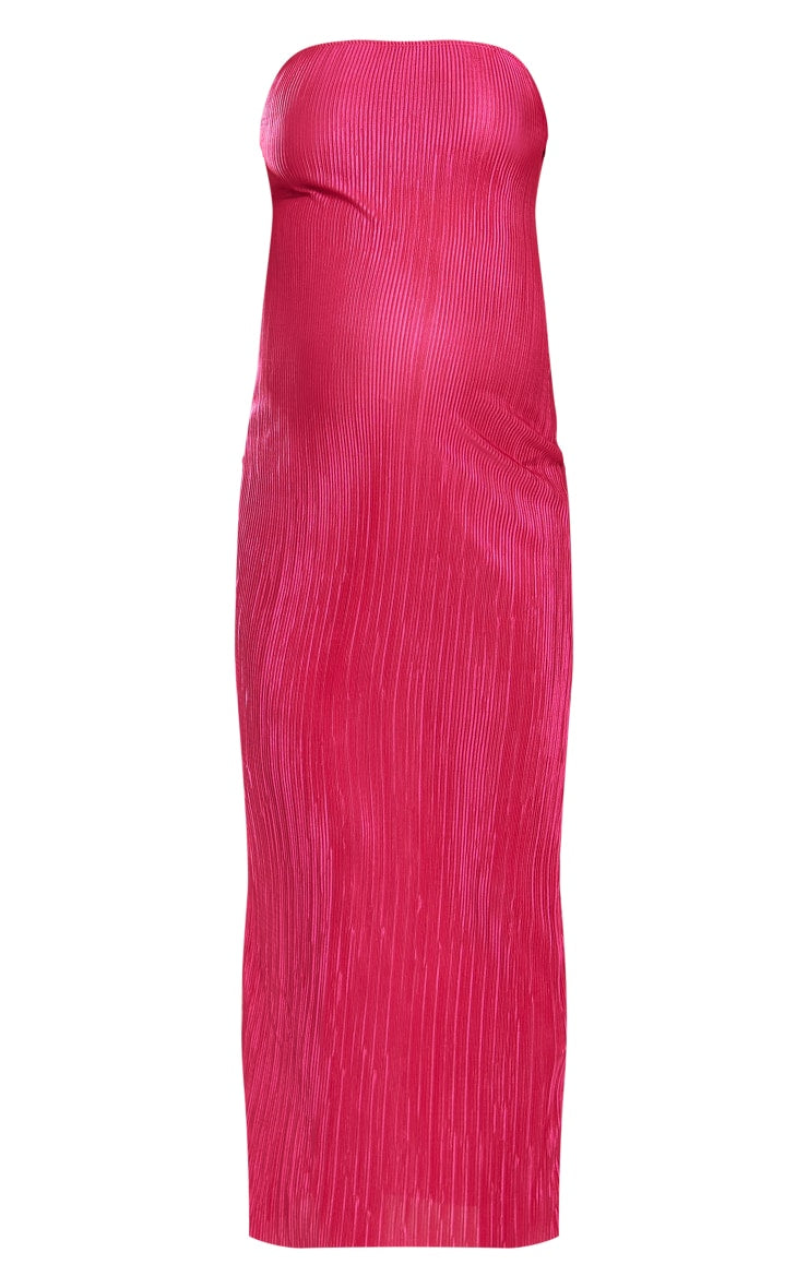 Maternity Hot Pink Plisse Bandeau Midaxi Dress