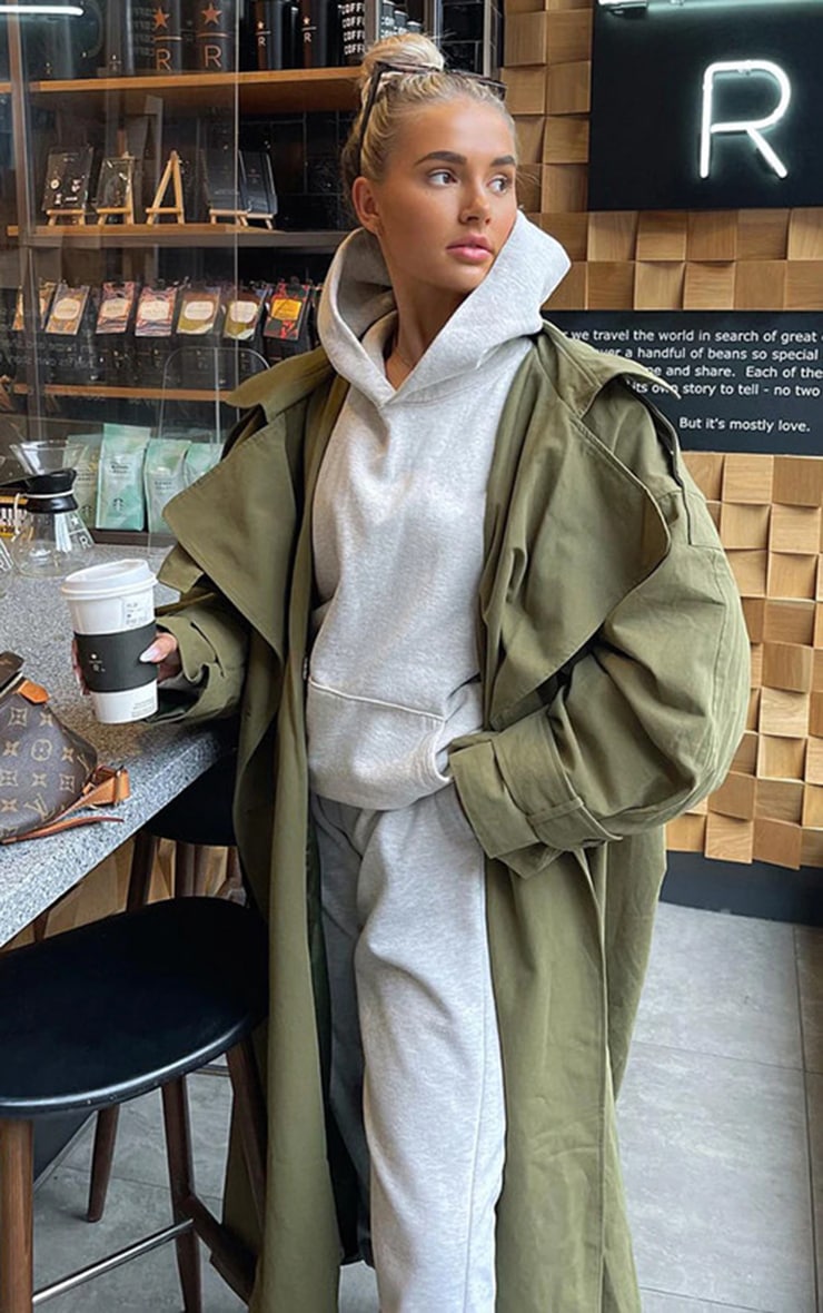 Stone Woven Hooded Oversized Trench Coat