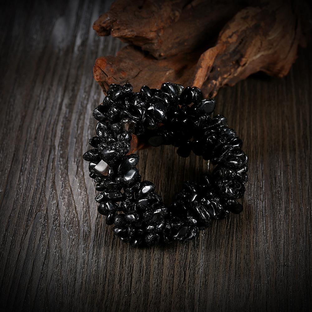 Verstellbares Onyx-Armband aus Naturstein mit 18-Karat-Weißgoldbeschichtung