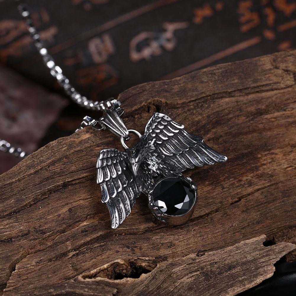 Onyx Stone Eagle Stainless Steel Pendant Necklace