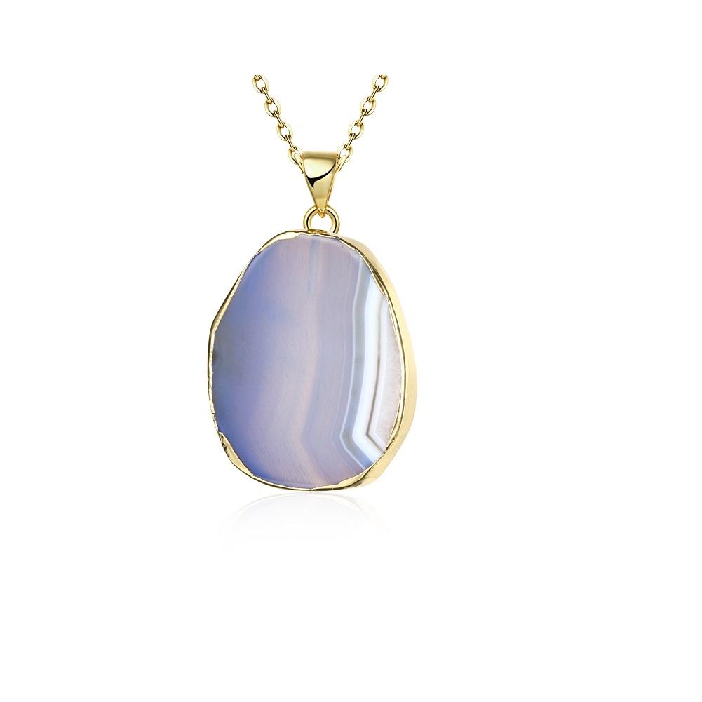 Natural Agate Blue Stone Necklace in 18K Gold Plated