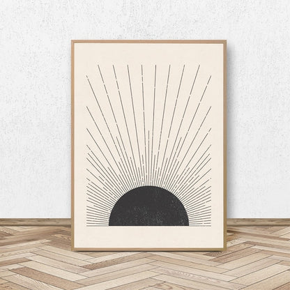 Sonnenillustration Mid Century Modern Leinwandkunst