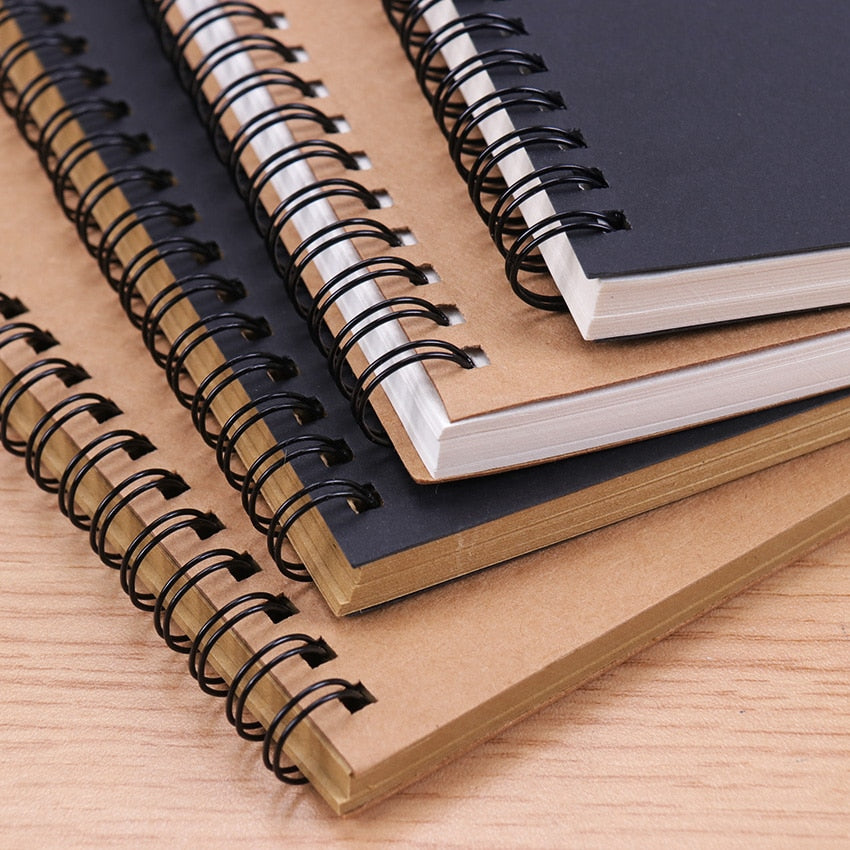 Retro Spiral Coil Sketchbook Kraft Paper Notebook Sketch Painting Diary Journal Student Note Pad Book Memo Sketch Pad