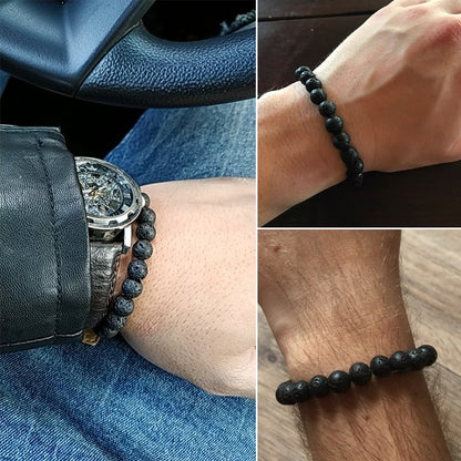 6mm 8mm 10mm Natural Volcanic Stone Beads Bracelets -Black Lava