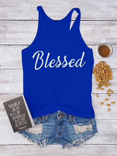 New Casual Blessed Printing Women Tank Tops Sleeveless Summer Vest Tops for Ladies Haut Femme Loose Tops Women 2022 Tee Shirt