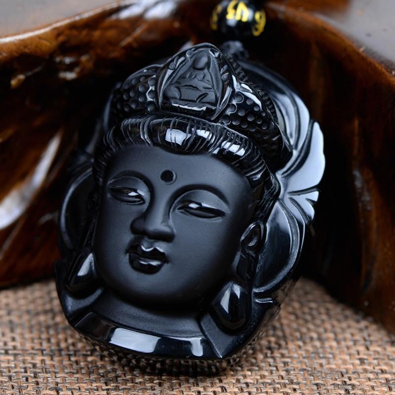 Natürliche Obsidian-Buddha-Anhänger-Halskette