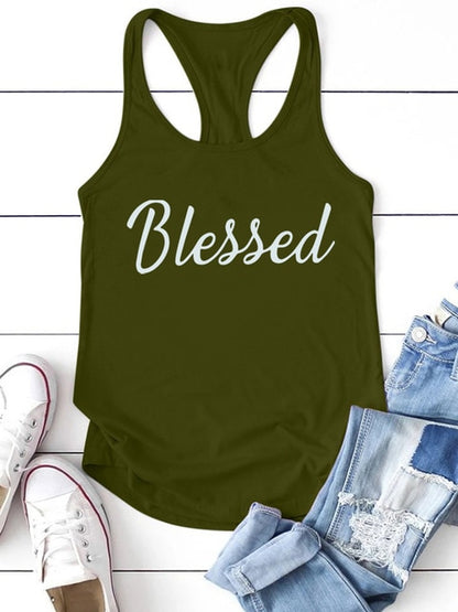 New Casual Blessed Printing Women Tank Tops Sleeveless Summer Vest Tops for Ladies Haut Femme Loose Tops Women 2022 Tee Shirt