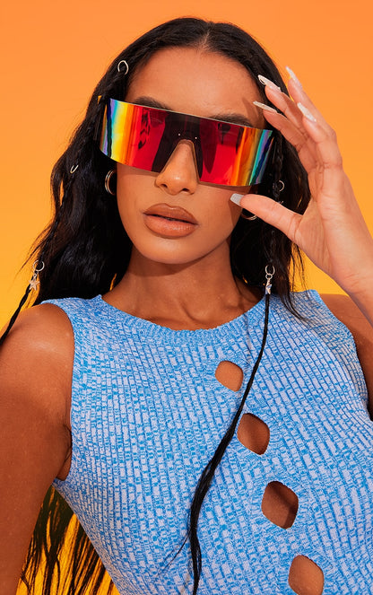 Multi Mirrored Wrap Around Visor Sunglasses