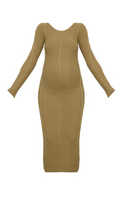 Maternity Cream Knitted Midaxi Tie Back Bodycon Dress