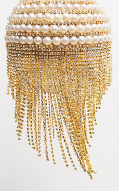 Gold Diamante And Pearl Large Sphere Bag