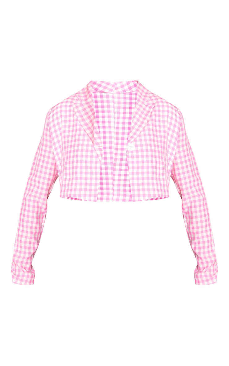 Pink Gingham Cropped Blazer