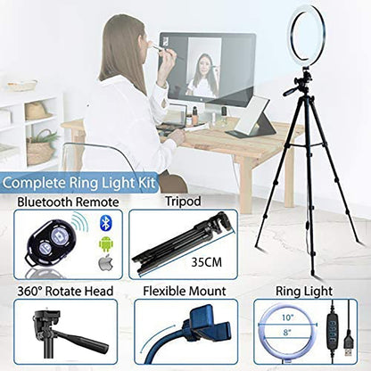 26cm Led Selfie Ring Light  Bluetooth Remote Lamp Photography Tripod Holder