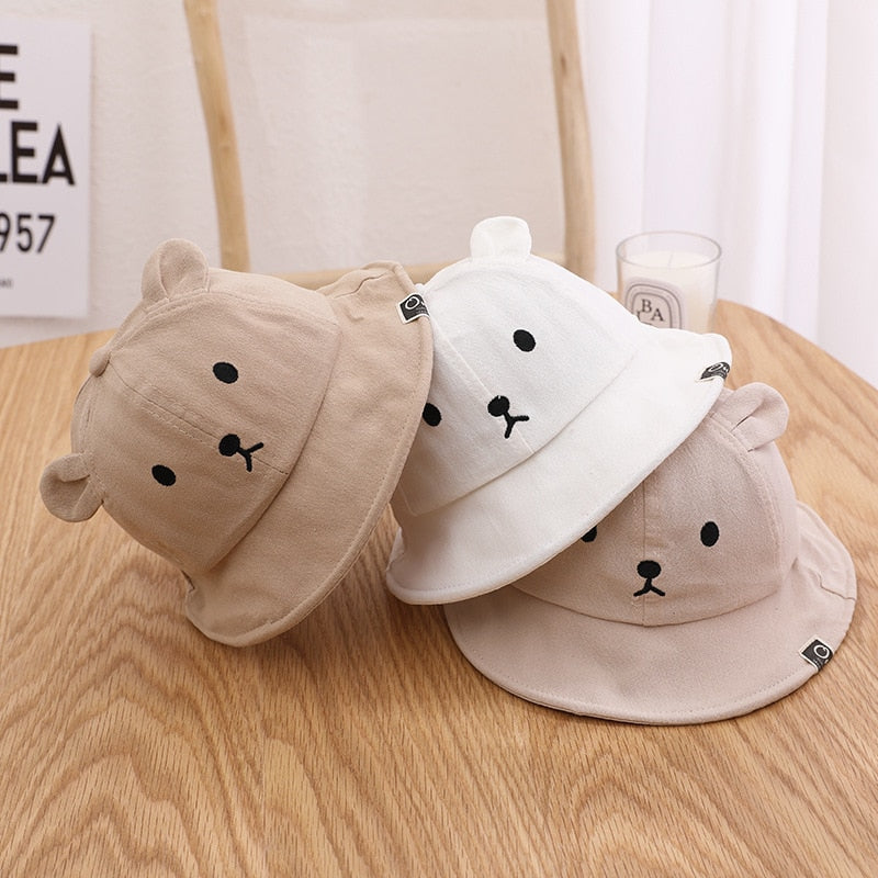 Spring Summer Baby Bucket Hat Cute Bear Ear Newborn Panama Cap Solid Color Outdoor Beach Kids Baby Boy Girl Sun Hats Bonnet