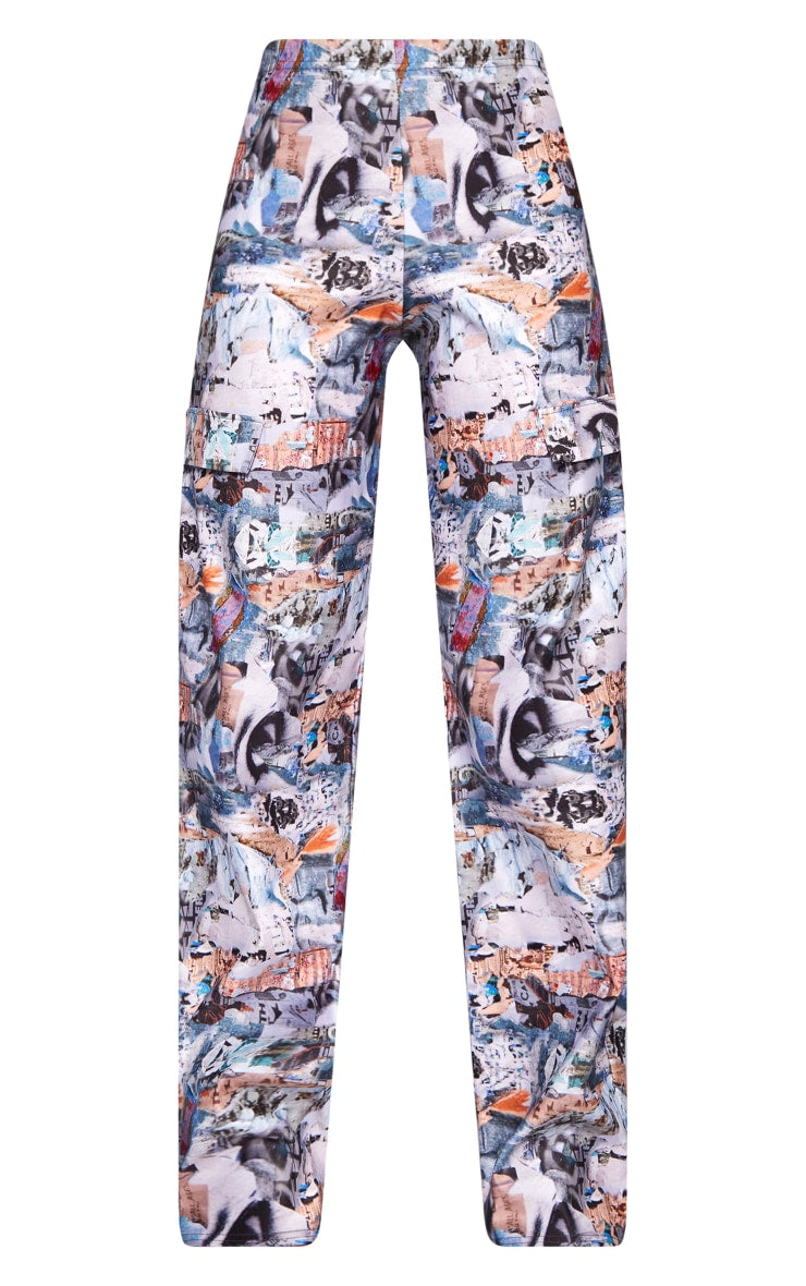 Indigo Blue Printed Stretch Woven Low Rise Cargo Trousers