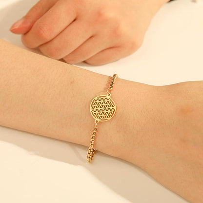 Flower of Life Round Stainless Steel Bracelet Gold Silver Color Charm Bracelets for Women Chain Fashion Jewelry Gifts