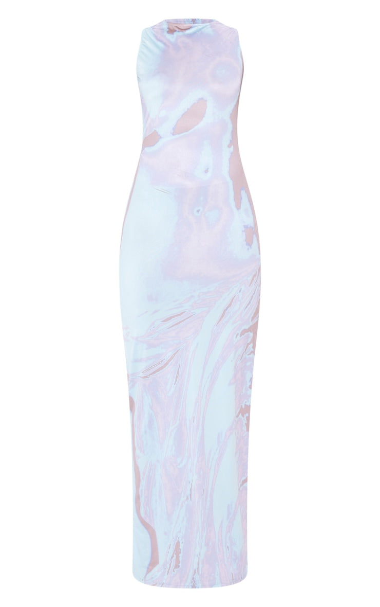 Shape Blue Body Print Sleeveless Maxi Dress