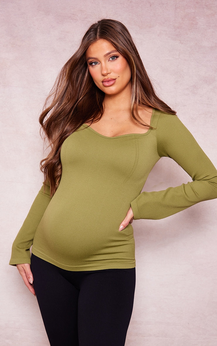 Maternity Sage Off The Shoulder Contour Rib Top