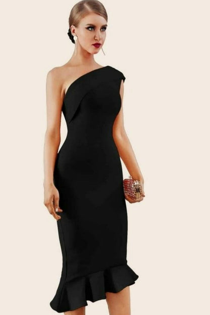 Schulterfreies, figurbetontes Midnight In London-Kleid