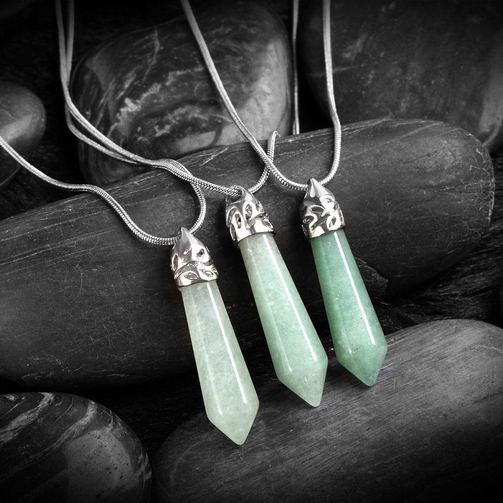 Green Aventurine Natural Stone Necklace in 18K White Gold Plated