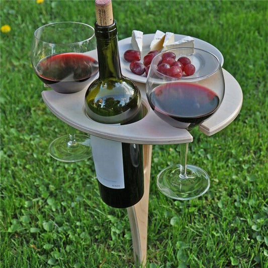 Mini Wooden Picnic  Wine Table with Foldable Round Desktop