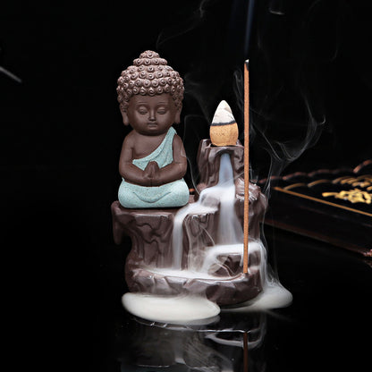 Lucky Monk with Small Buddha Incense backflow Burner + 50pcs Incense Cones